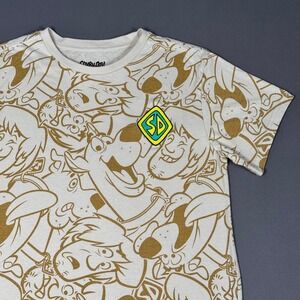 Scooby-Doo Shirt Women's L All Over Print Shaggy Graphic‎ Tee Cream